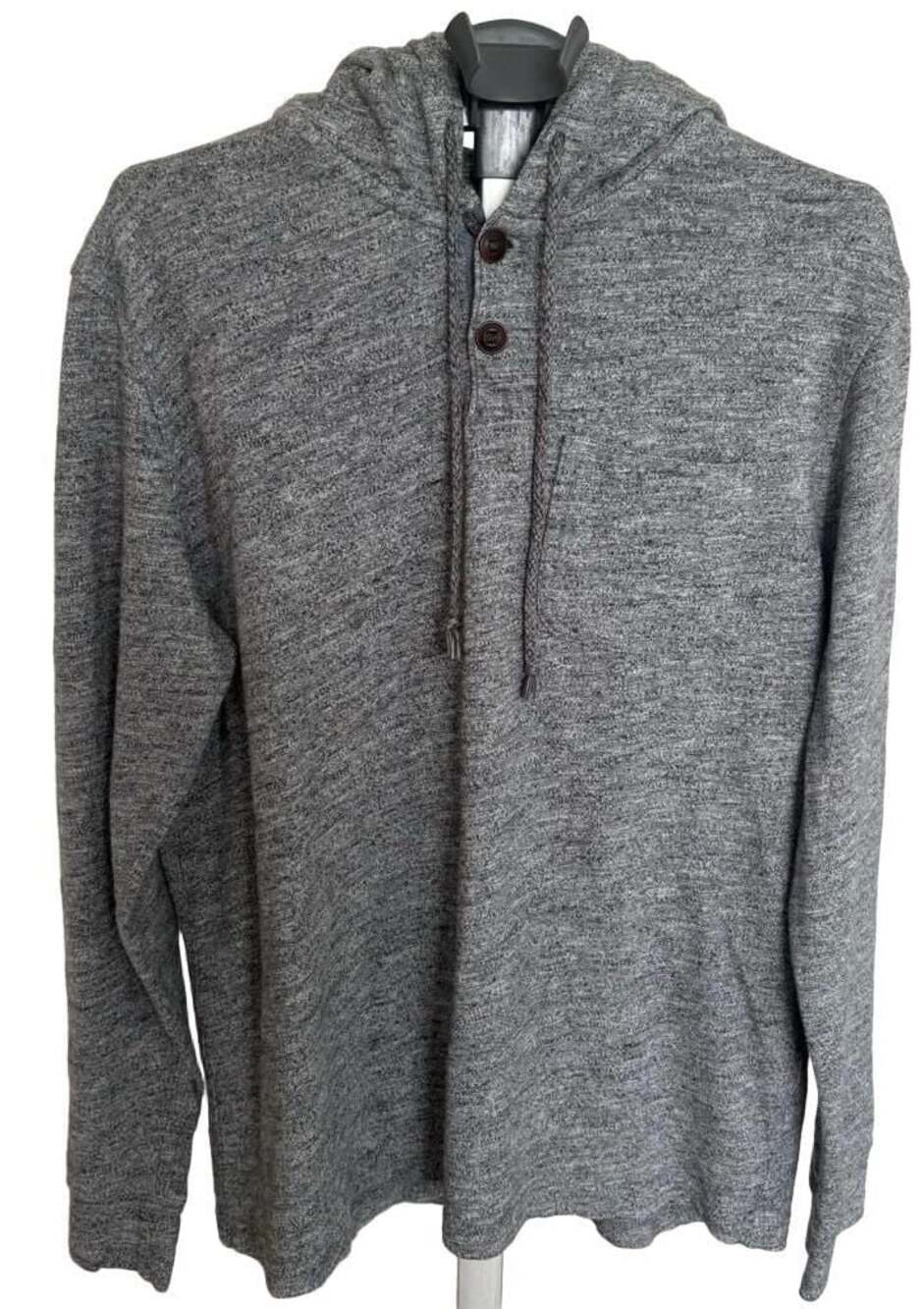 Lucky Brand Men’s L Gray Softest Knitwear Henley Hoodie Sweatshirt Pullover